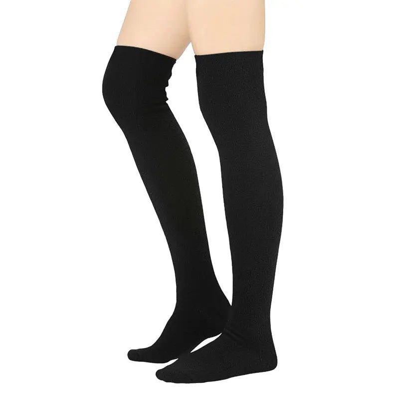 Over - the - Knee Fleece Socks - Black - TLW Shoes