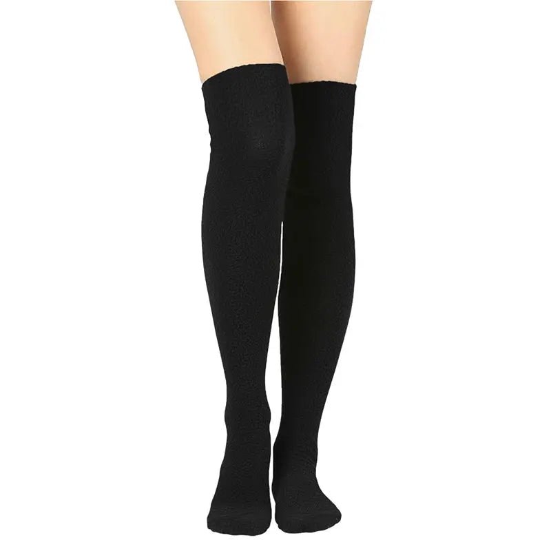 Over - the - Knee Fleece Socks - Black - TLW Shoes
