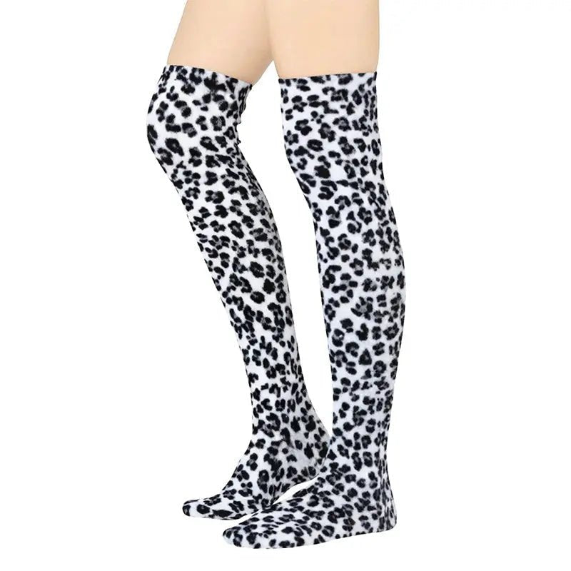 Over - the - Knee Fleece Socks - Snow Leopard - TLW Shoes