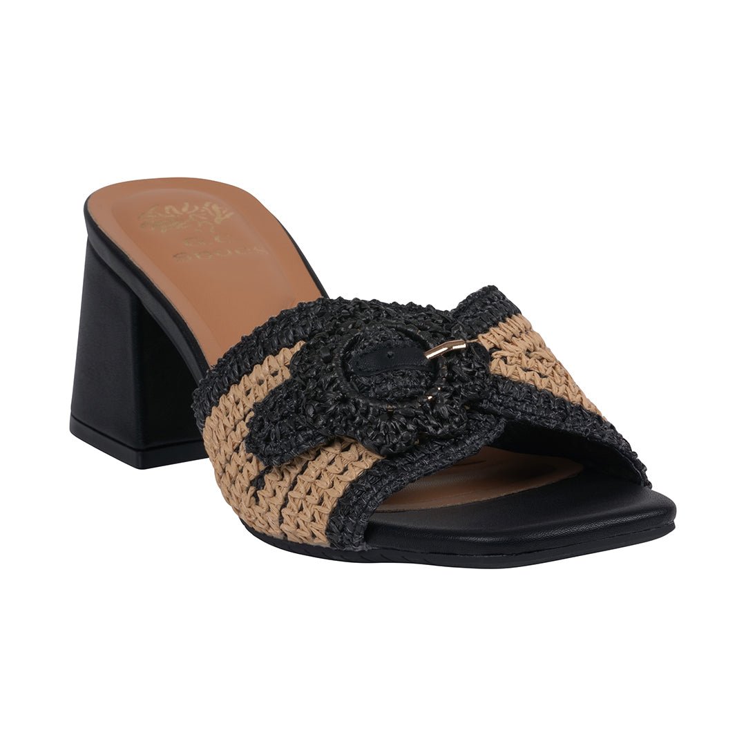 Women's Liza Black Woven Heeled Sandals - TLW Shoes