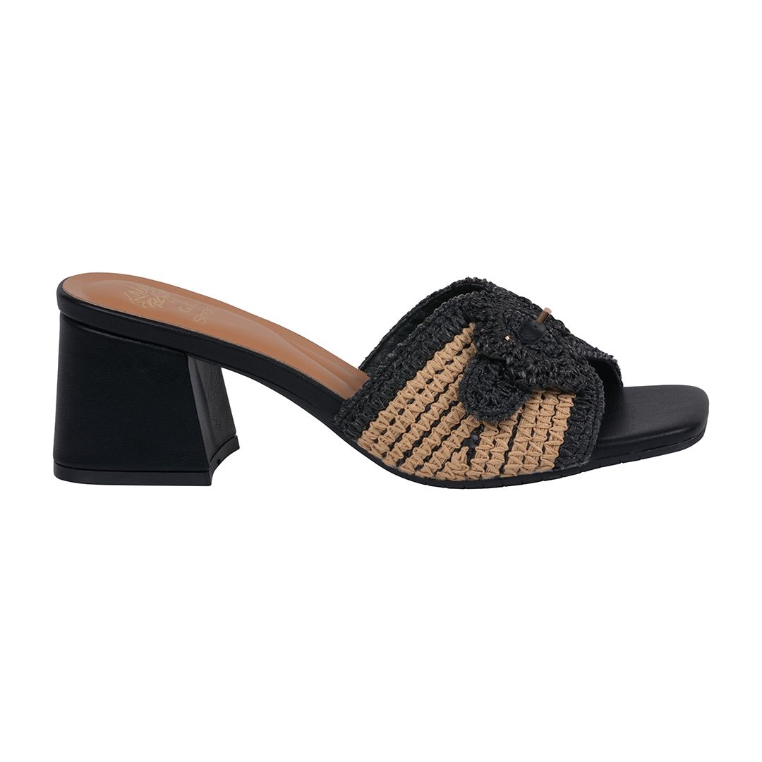 Women's Liza Black Woven Heeled Sandals - TLW Shoes