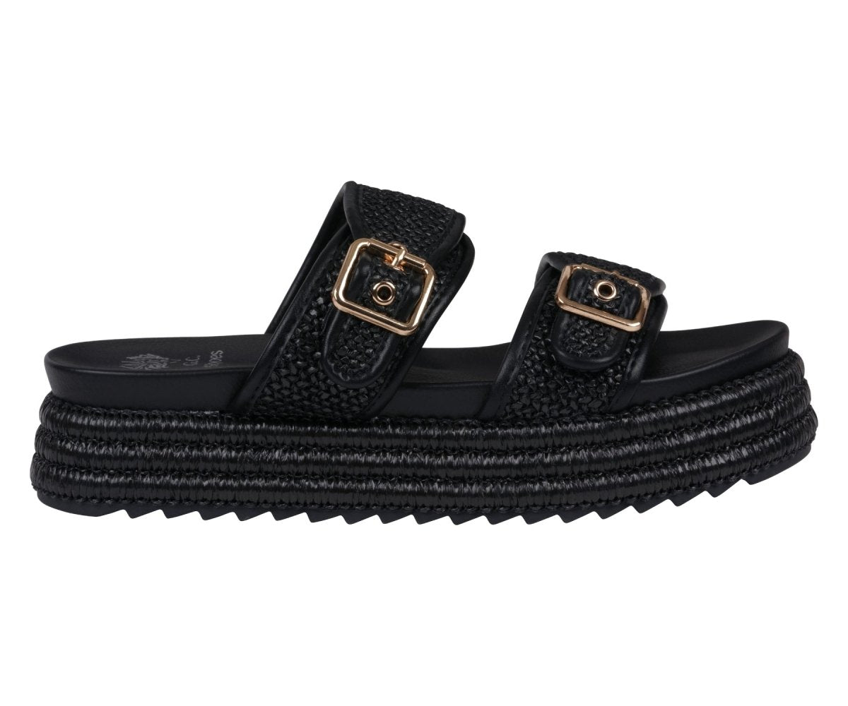 Lorena Black Woven Double Band Slide Platform Sandals - TLW Shoes