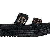 Lorena Black Woven Double Band Slide Platform Sandals - TLW Shoes