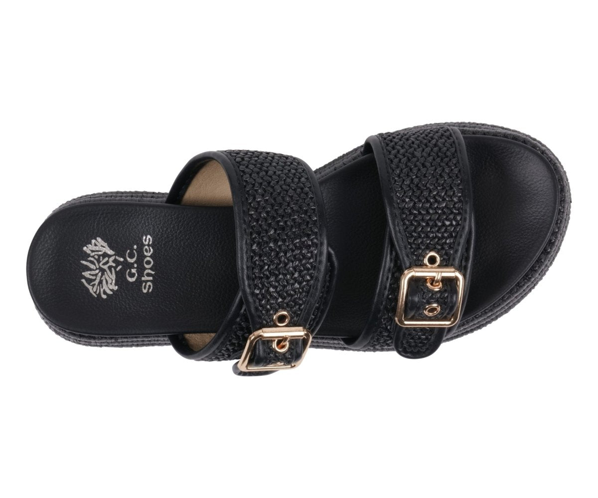 Lorena Black Woven Double Band Slide Platform Sandals - TLW Shoes