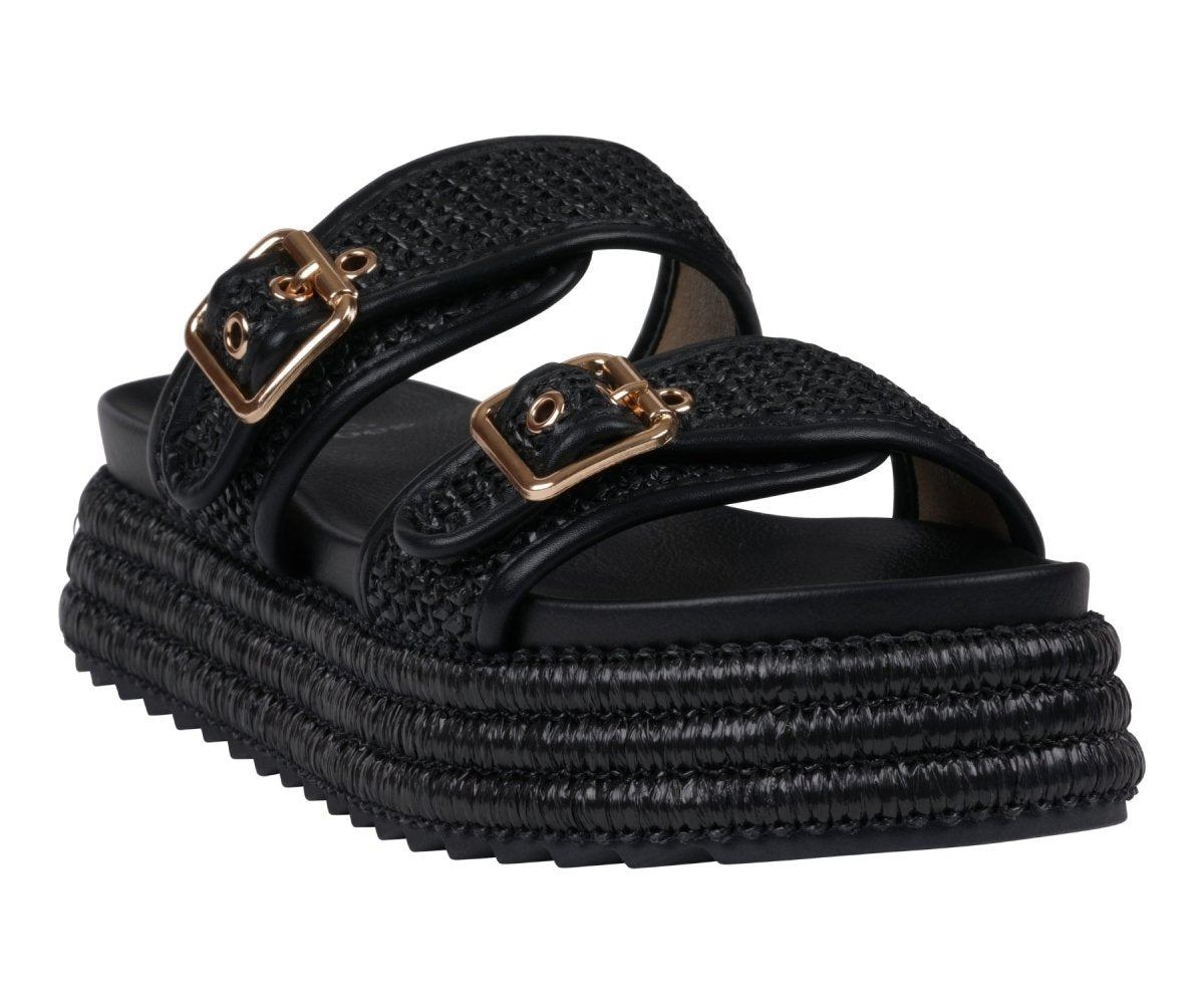Lorena Black Woven Double Band Slide Platform Sandals - TLW Shoes
