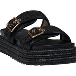 Lorena Black Woven Double Band Slide Platform Sandals - TLW Shoes