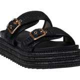 Lorena Black Woven Double Band Slide Platform Sandals - TLW Shoes