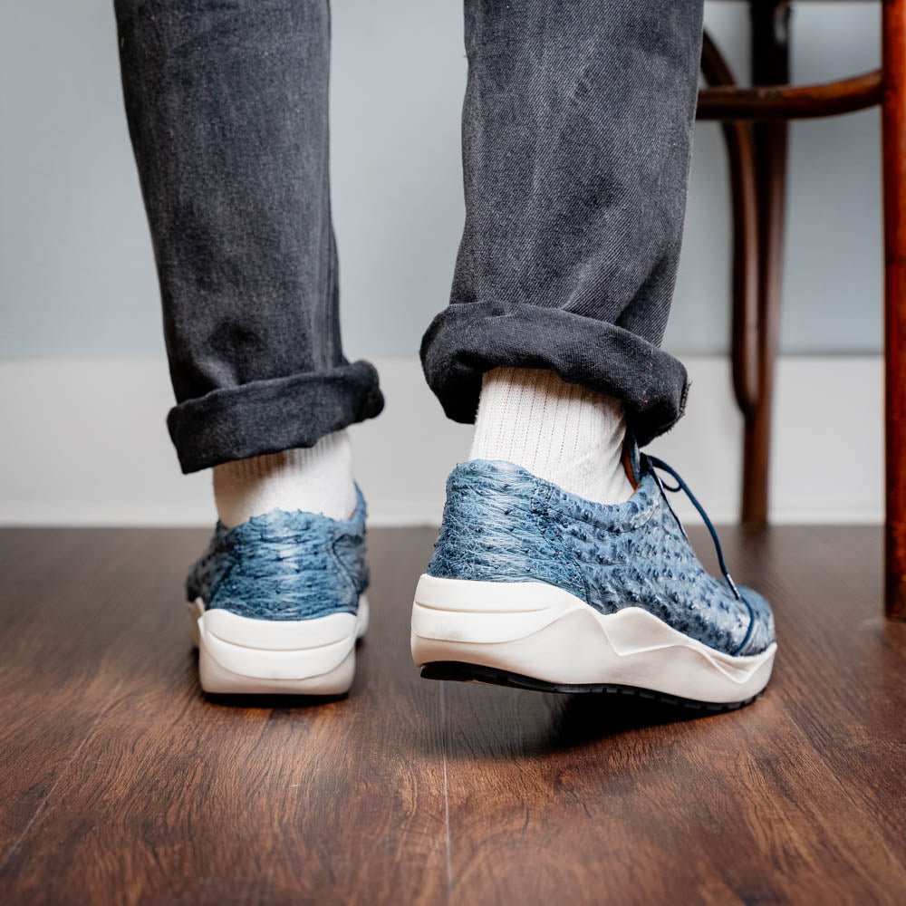 VARENNA – Genuine Ostrich Skin Luxury Sneaker Blue Jeans by Marco Di Milano - TLW Shoes
