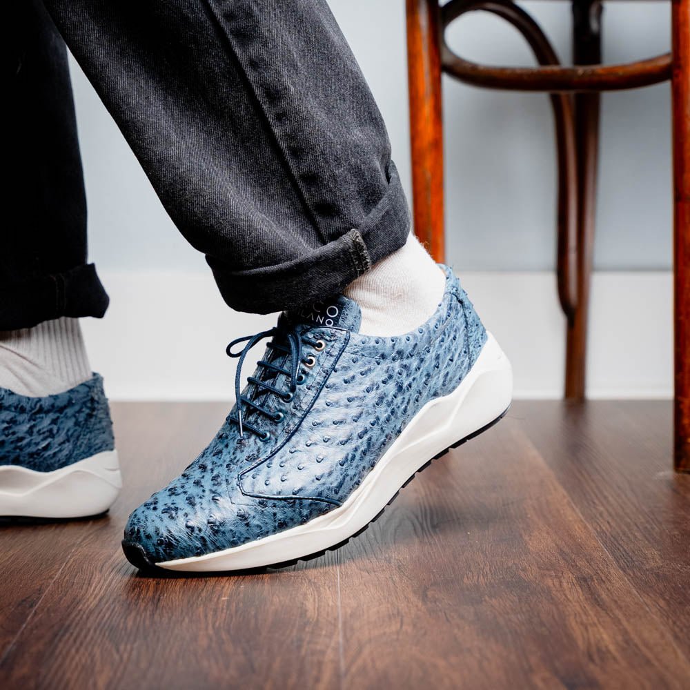 VARENNA – Genuine Ostrich Skin Luxury Sneaker Blue Jeans by Marco Di Milano - TLW Shoes