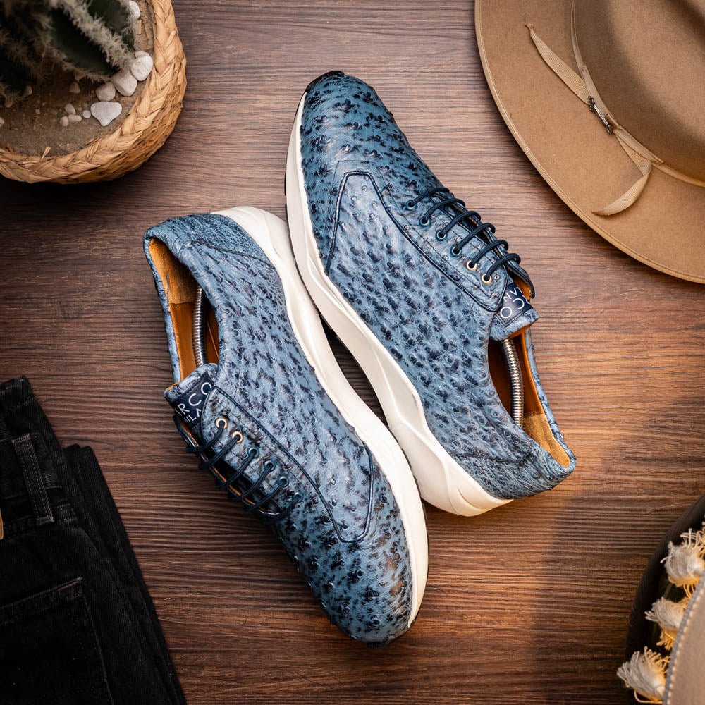 VARENNA – Genuine Ostrich Skin Luxury Sneaker Blue Jeans by Marco Di Milano - TLW Shoes