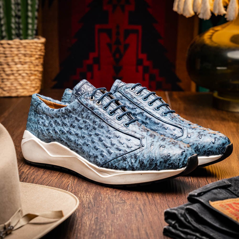 VARENNA – Genuine Ostrich Skin Luxury Sneaker Blue Jeans by Marco Di Milano - TLW Shoes