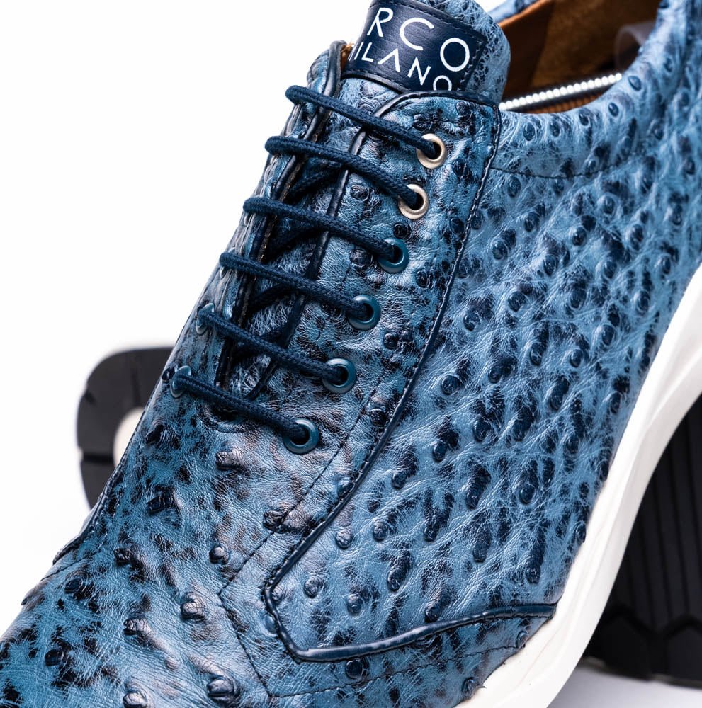 VARENNA – Genuine Ostrich Skin Luxury Sneaker Blue Jeans by Marco Di Milano - TLW Shoes