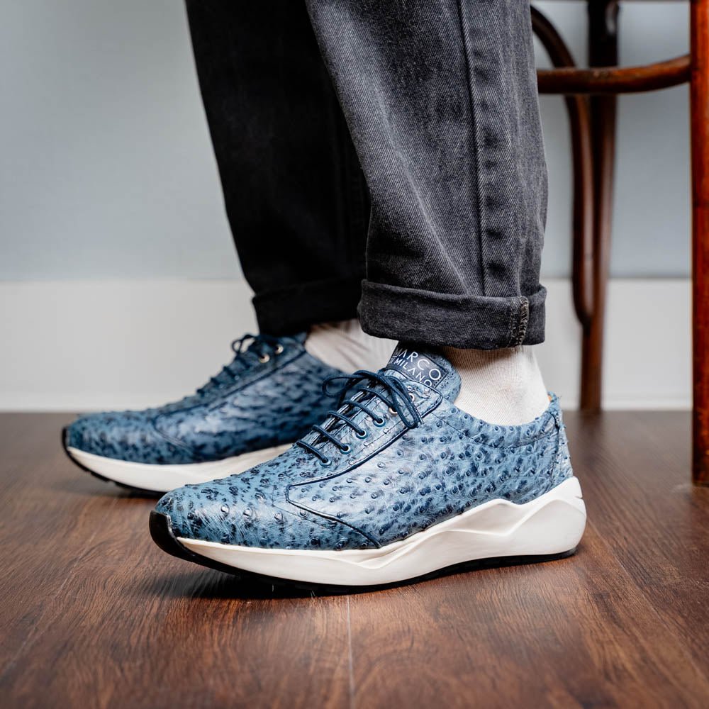 VARENNA – Genuine Ostrich Skin Luxury Sneaker Blue Jeans by Marco Di Milano - TLW Shoes