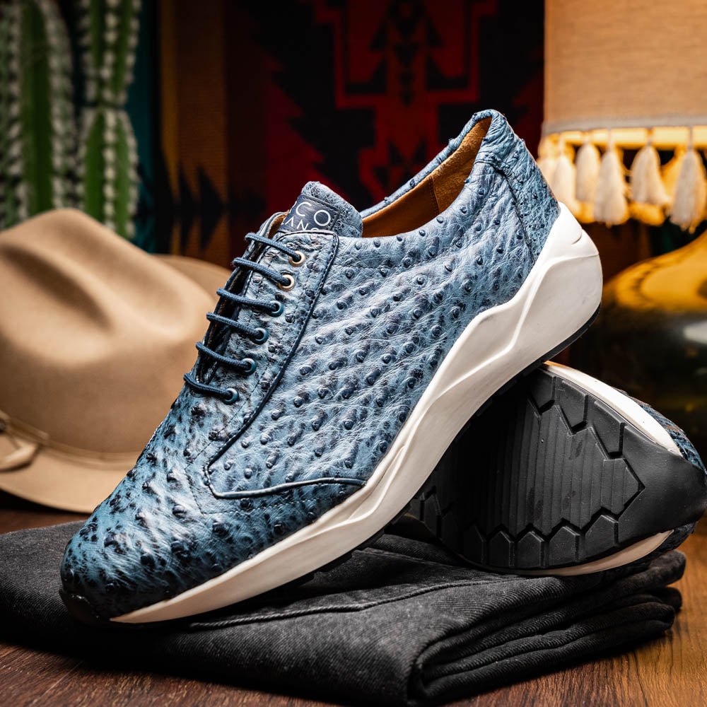 VARENNA – Genuine Ostrich Skin Luxury Sneaker Blue Jeans by Marco Di Milano - TLW Shoes