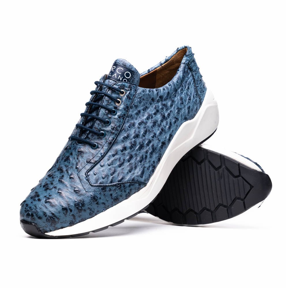 VARENNA – Genuine Ostrich Skin Luxury Sneaker Blue Jeans by Marco Di Milano - TLW Shoes