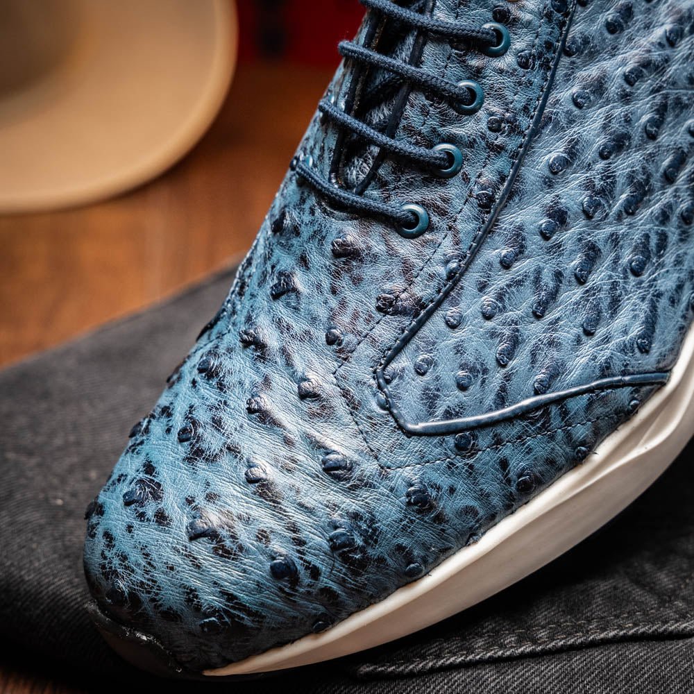 VARENNA – Genuine Ostrich Skin Luxury Sneaker Blue Jeans by Marco Di Milano - TLW Shoes