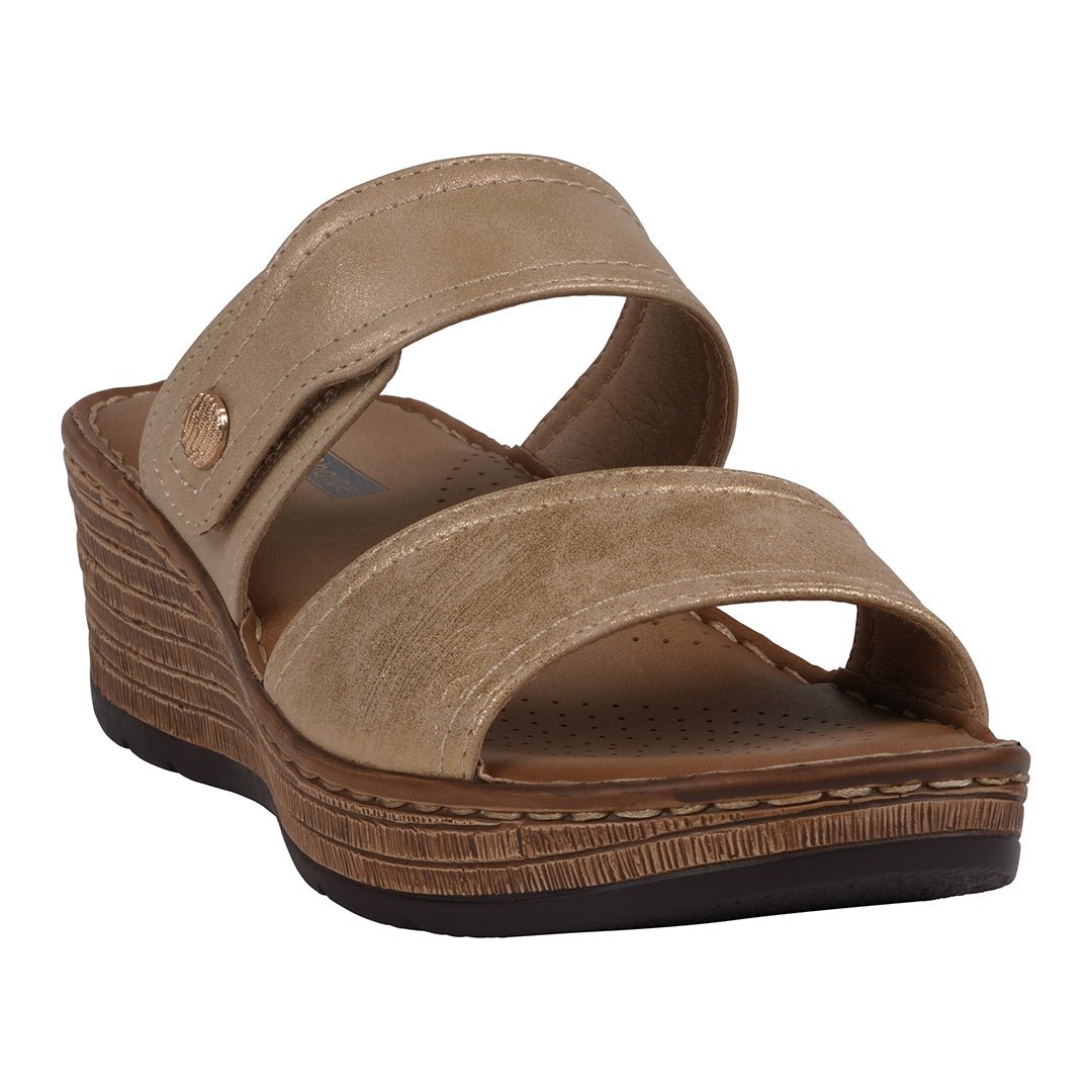 Women's Meli Gold Wedge Sandals - TLW Shoes