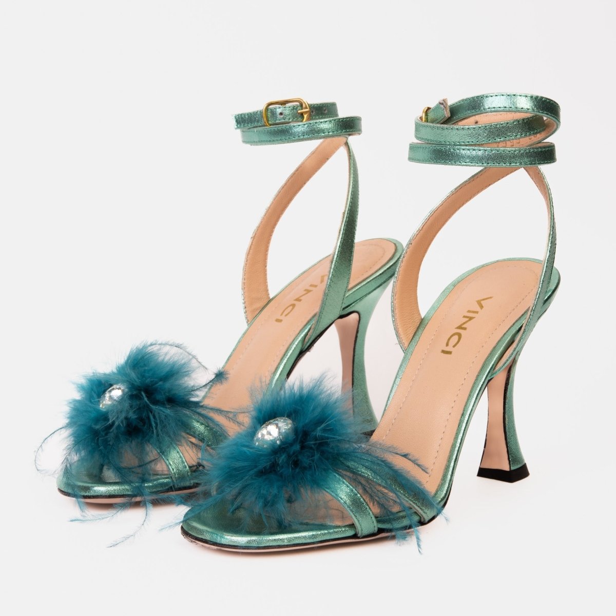 The Siena Turquoise Leather Ankle Strap Plumed Women Sandal Final Sale! - TLW Shoes
