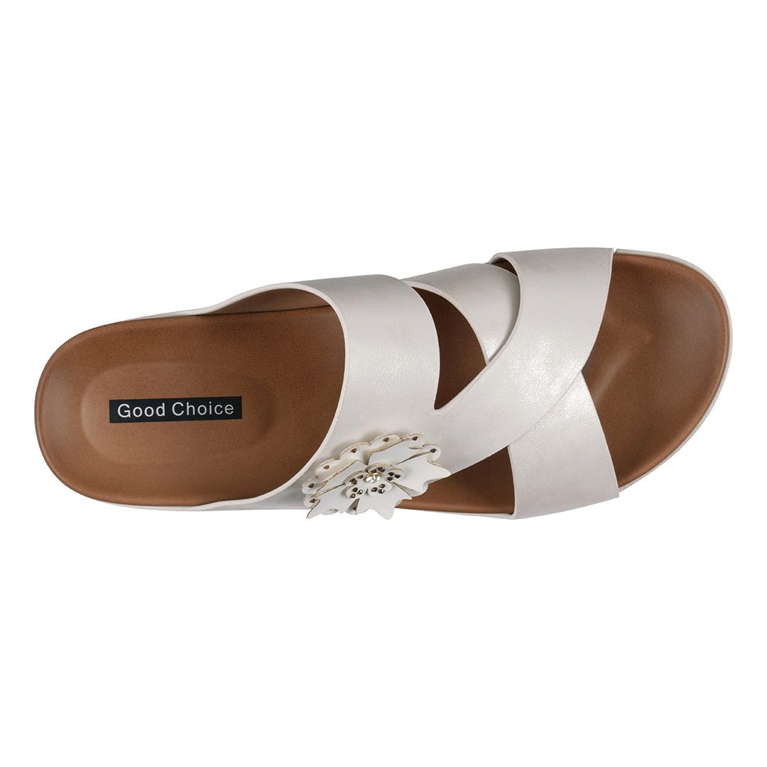 Women's Nessie White Flower Comfort Sandals - TLW Shoes
