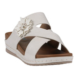 Women's Nessie White Flower Comfort Sandals - TLW Shoes