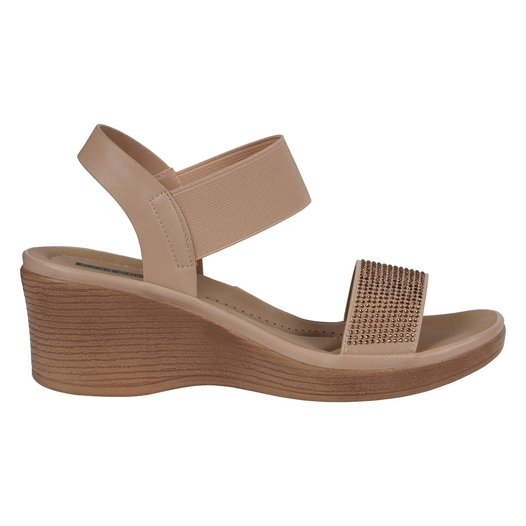 Women's Nia Natural Embellished Elastic Wedge Sandals - TLW Shoes