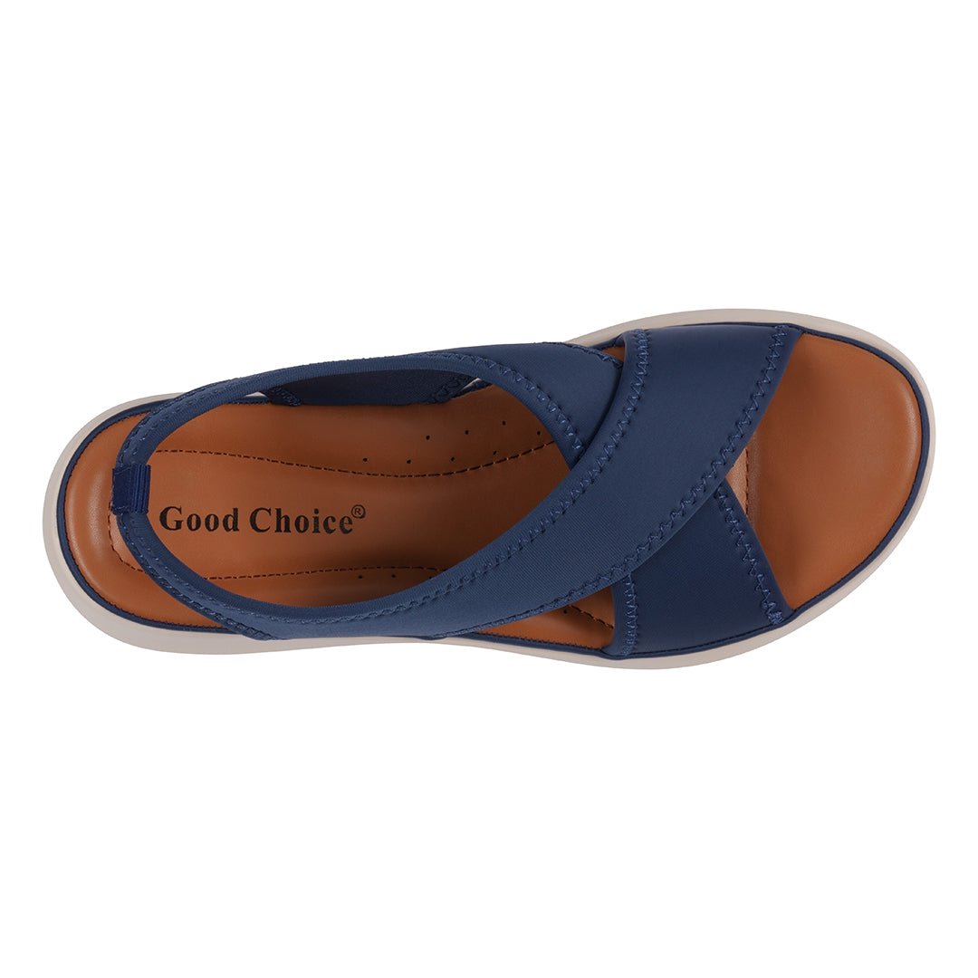 Women's Nixie Navy Stretch Lycra Wedge Sandals - TLW Shoes