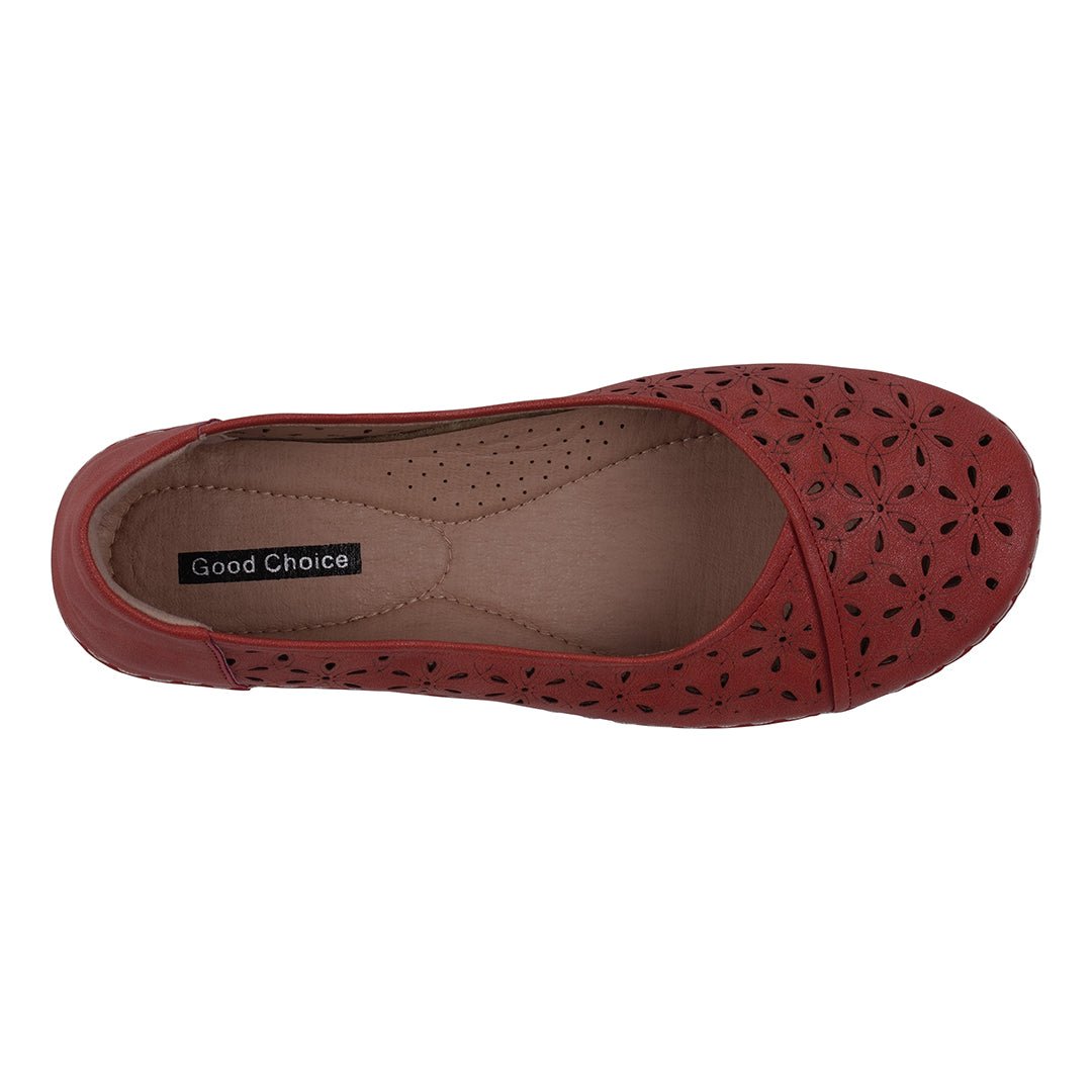 Nysha Red Laser Cut Flats - TLW Shoes