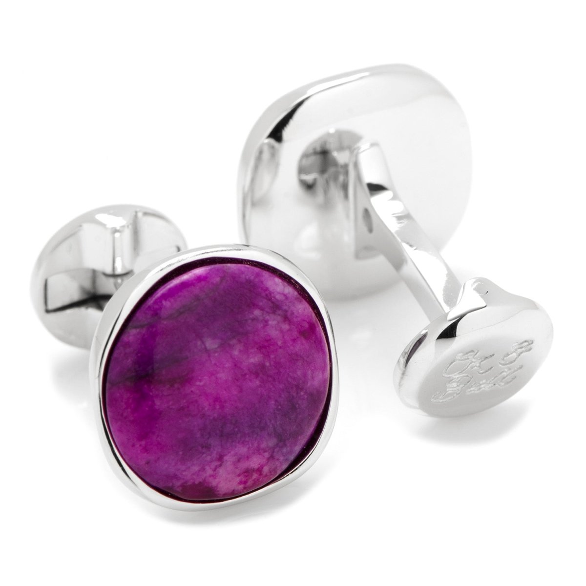 Sterling Silver Classic Round Sugilite Nebula Cufflinks - TLW Shoes