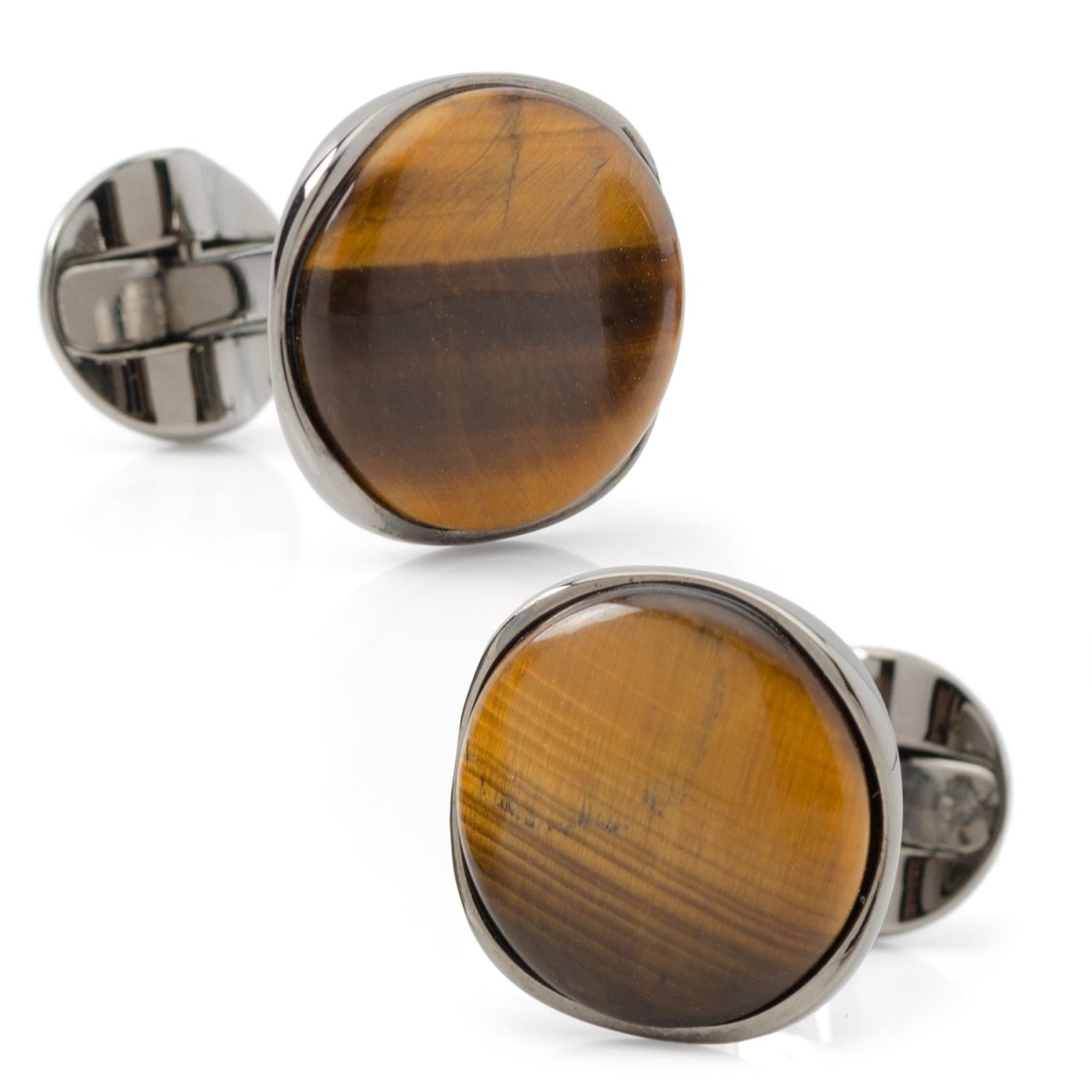 Sterling Silver Formal Tigers Eye Gunmetal Cufflinks - TLW Shoes