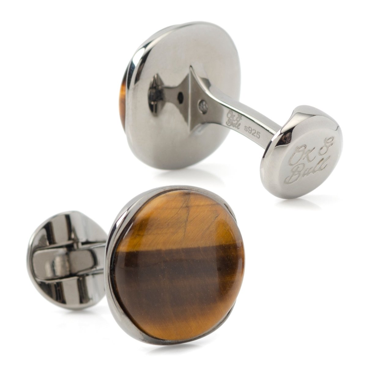Sterling Silver Formal Tigers Eye Gunmetal Cufflinks - TLW Shoes