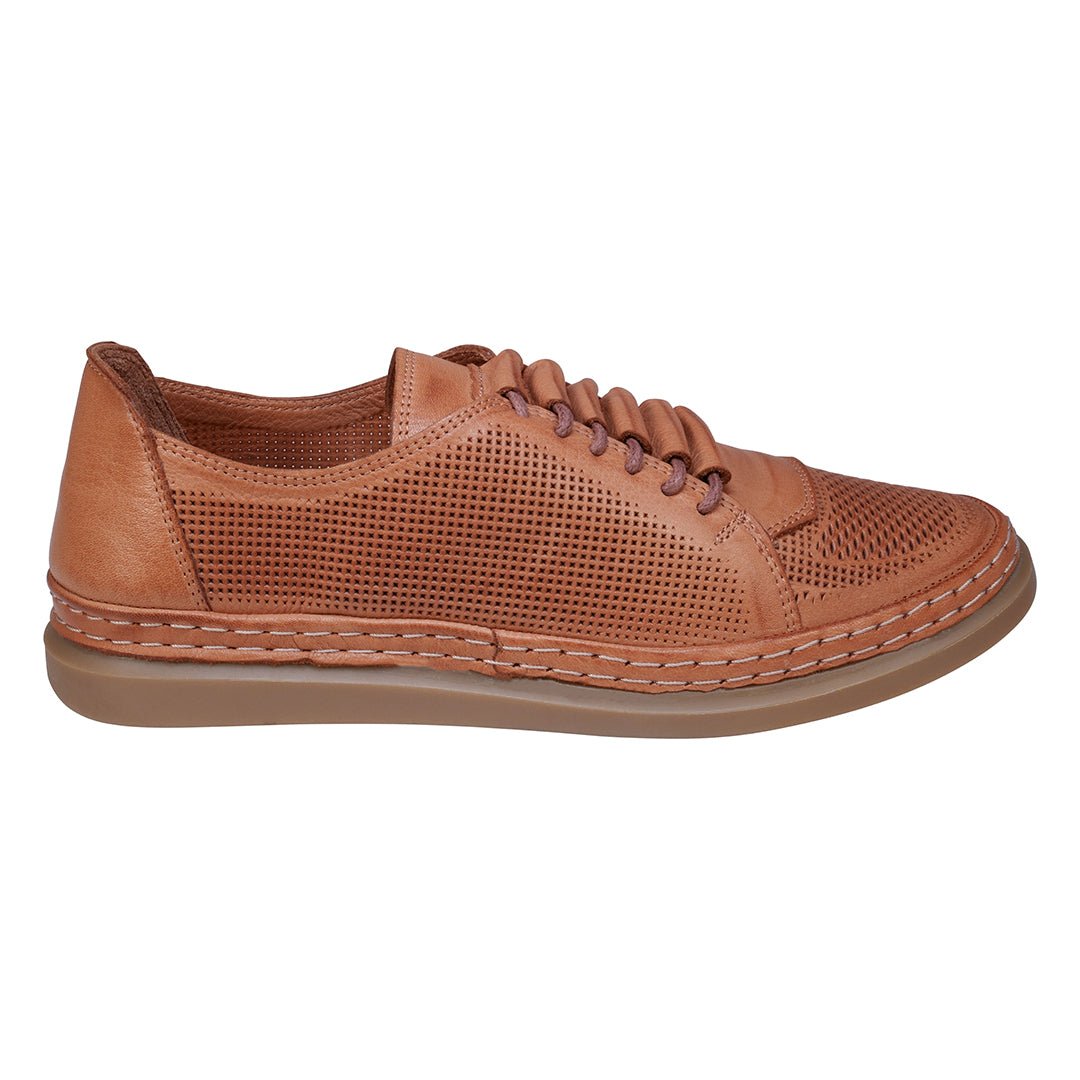 Oscar Tan Hidden Lace Perforated Leather Sneakers - TLW Shoes