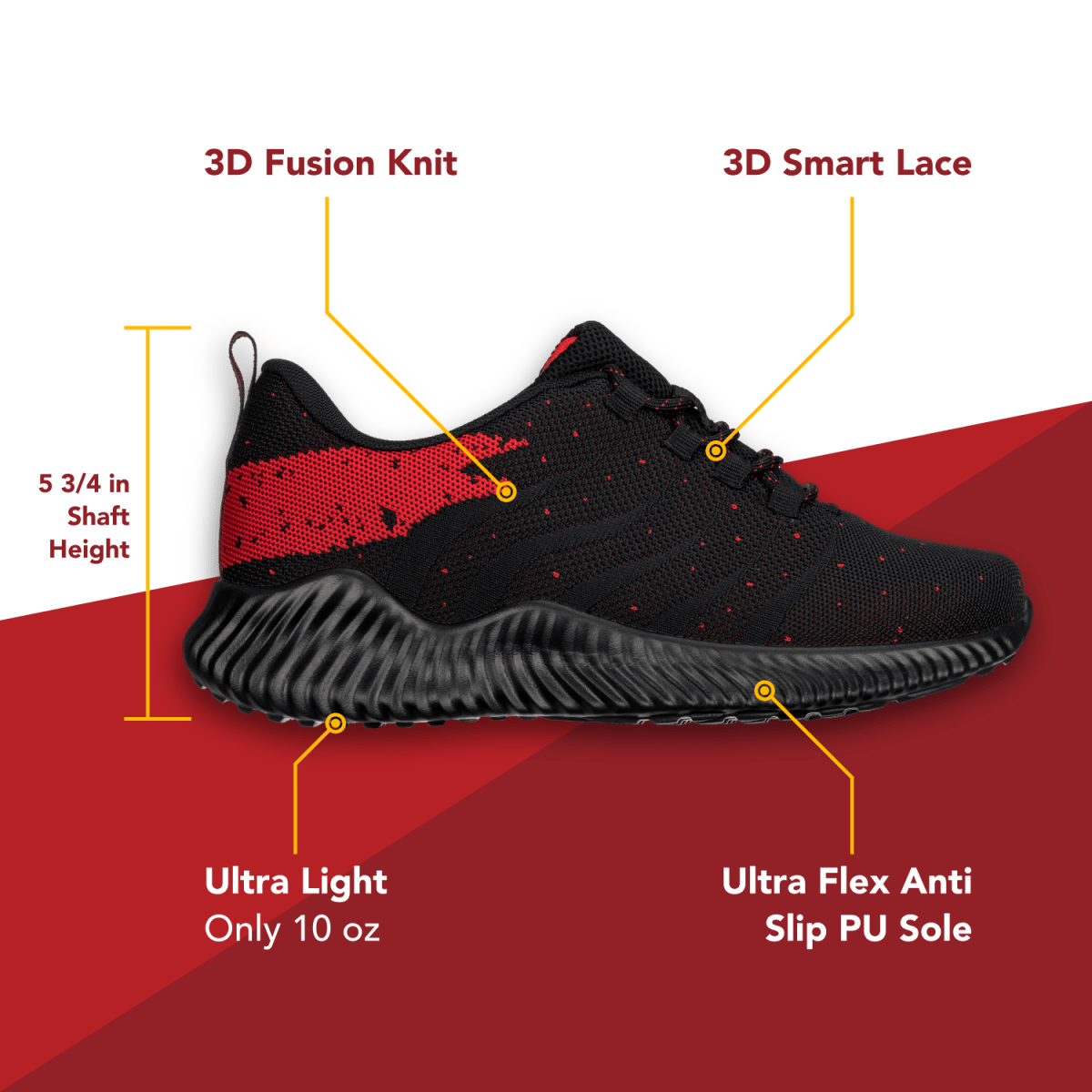 CALTO - Q215 - 2.8 Inches Taller (Black/Red) - Ultra Lightweight - TLW Shoes