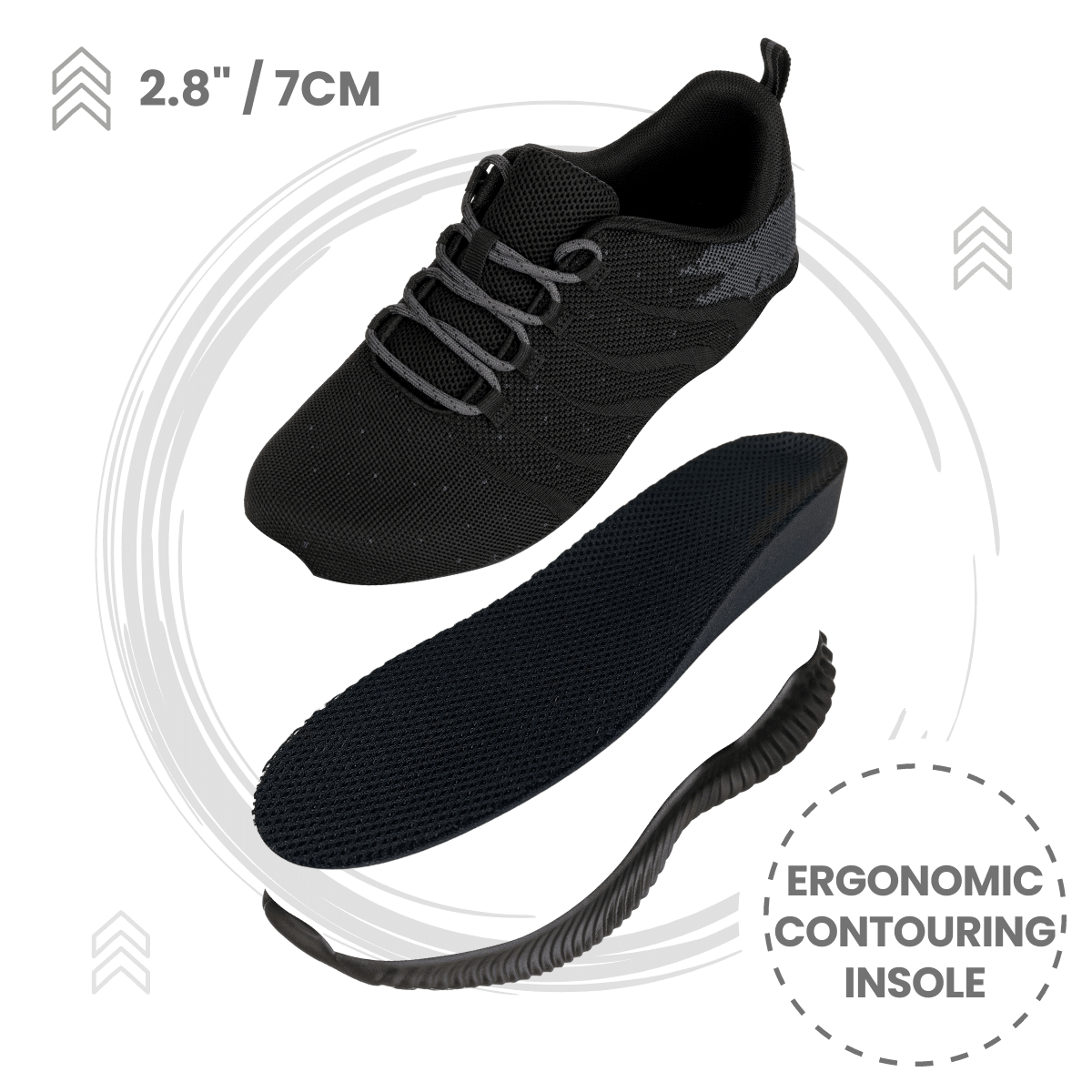 CALTO - Q216 - 2.8 Inches Taller (Black/Grey) - Ultra Lightweight - TLW Shoes