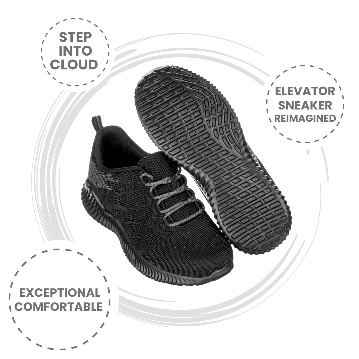 CALTO - Q216 - 2.8 Inches Taller (Black/Grey) - Ultra Lightweight - TLW Shoes