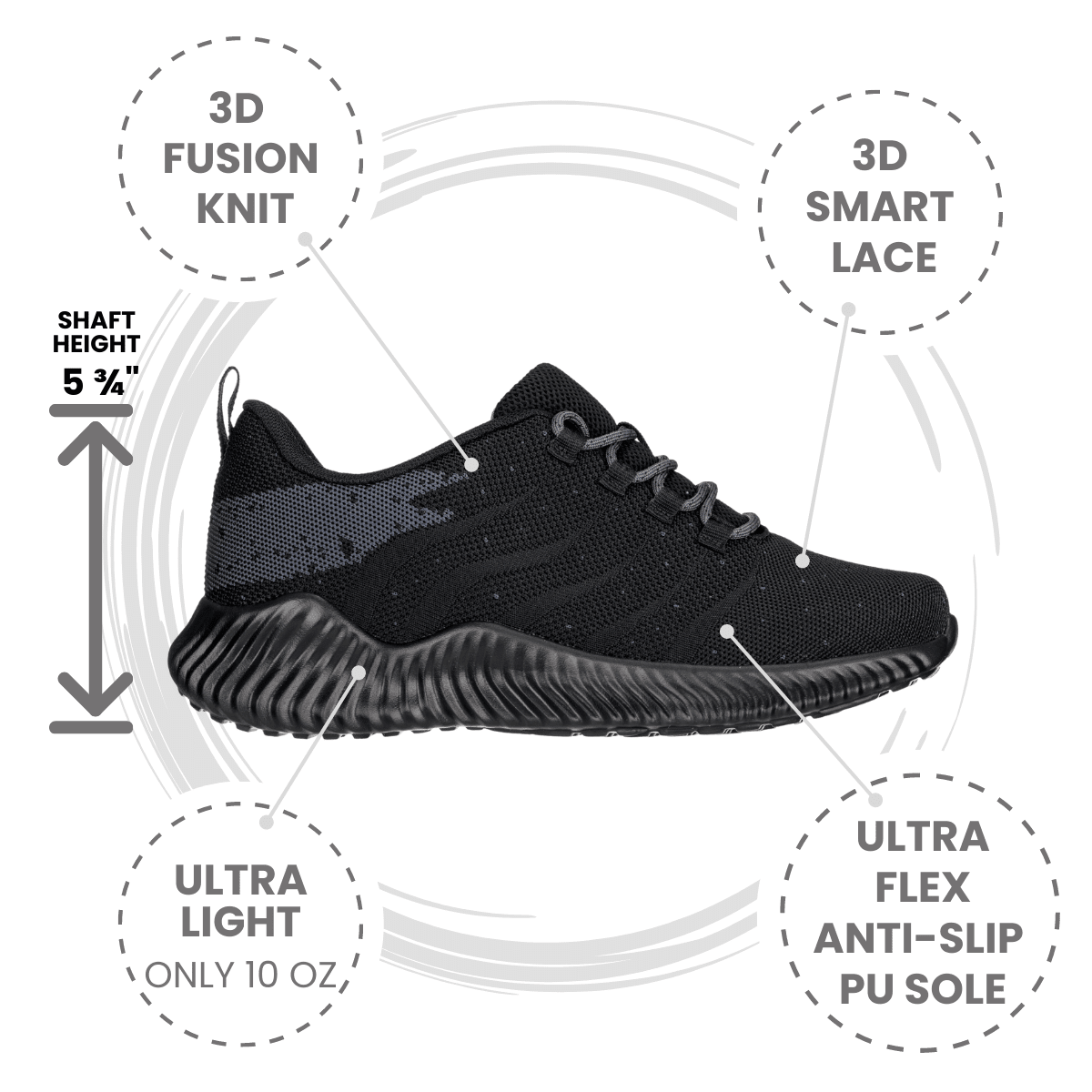 CALTO - Q216 - 2.8 Inches Taller (Black/Grey) - Ultra Lightweight - TLW Shoes