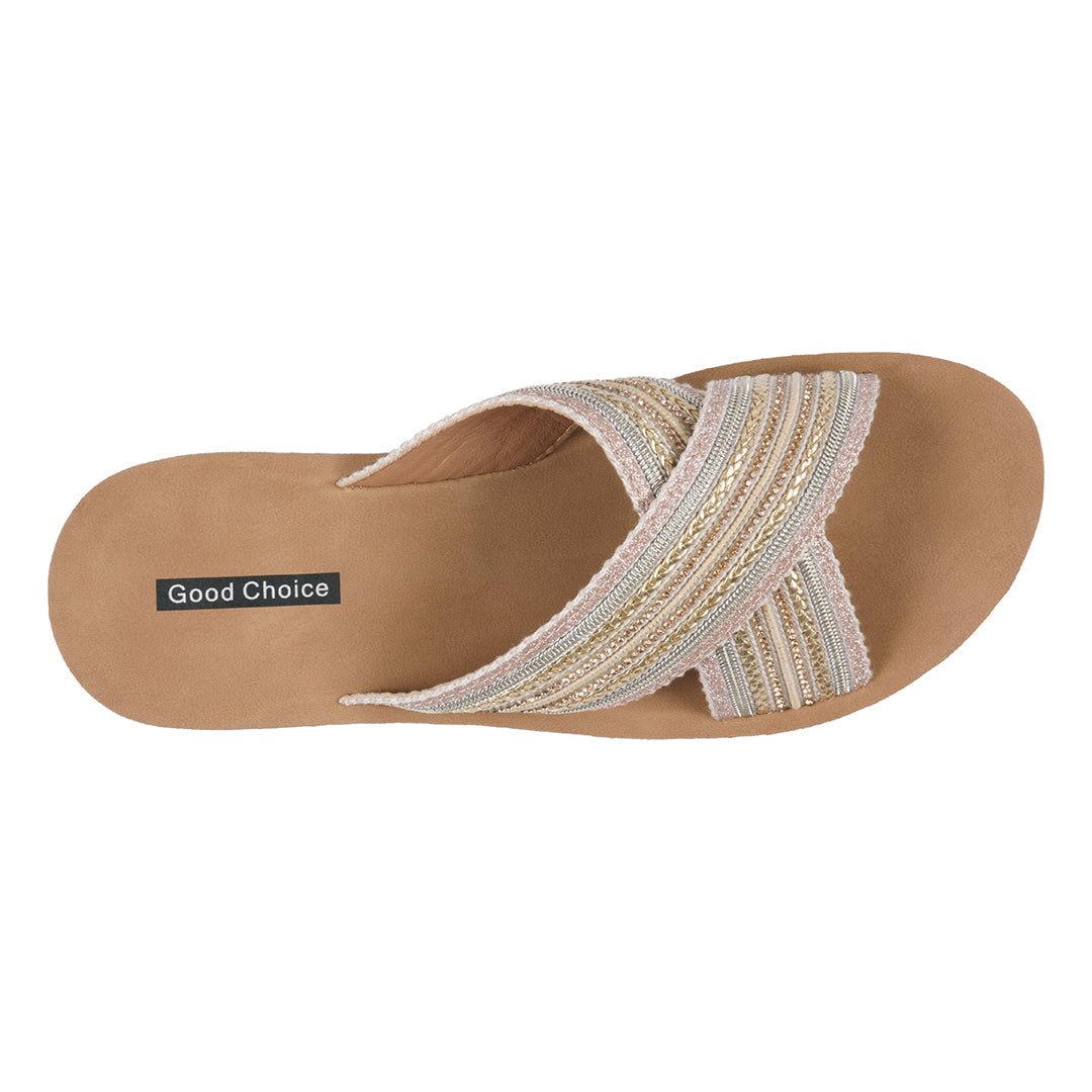 Women's Robyn Gold Embellished Cross Strap Sandals - TLW Shoes