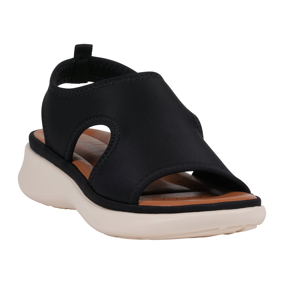 Women's Romy Black Stretch Lycra Wedge Sandals - TLW Shoes