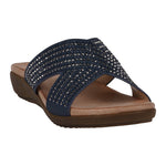 Women's Sharlene Navy Embellished Cross - Strap Flat Sandals - TLW Shoes