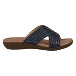 Women's Sharlene Navy Embellished Cross - Strap Flat Sandals - TLW Shoes