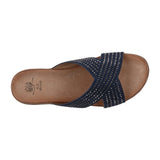 Women's Sharlene Navy Embellished Cross - Strap Flat Sandals - TLW Shoes