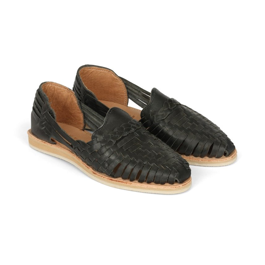 BLACK LEATHER HUARACHE - TLW Shoes
