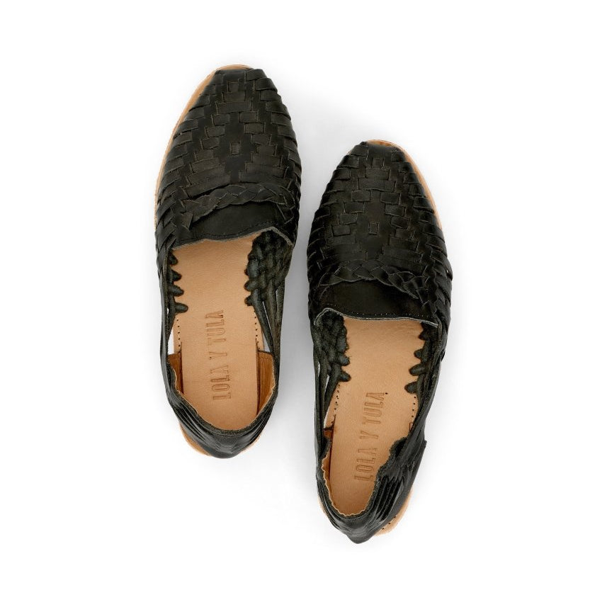 BLACK LEATHER HUARACHE - TLW Shoes