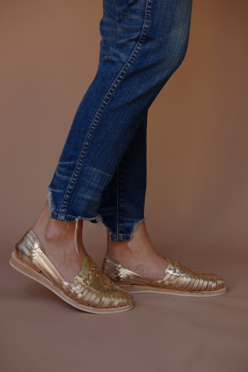 GOLD LEATHER HUARACHE - TLW Shoes