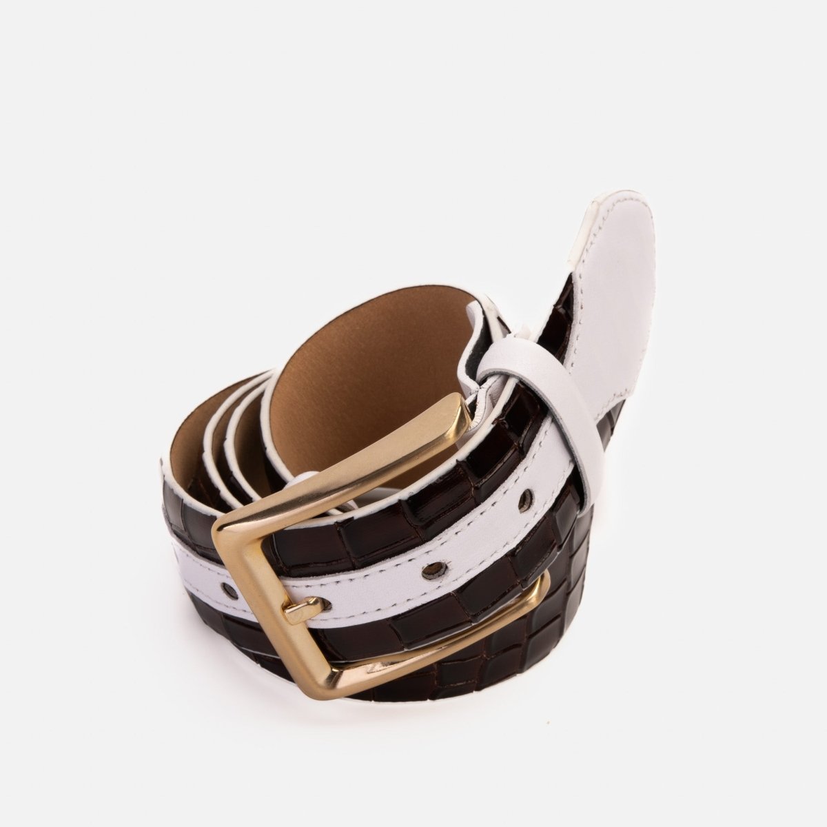 The Bellagio Brown & White Leather Belt - TLW Shoes