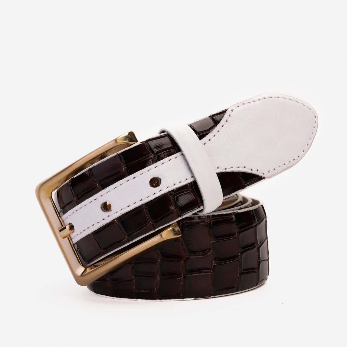 The Bellagio Brown & White Leather Belt - TLW Shoes