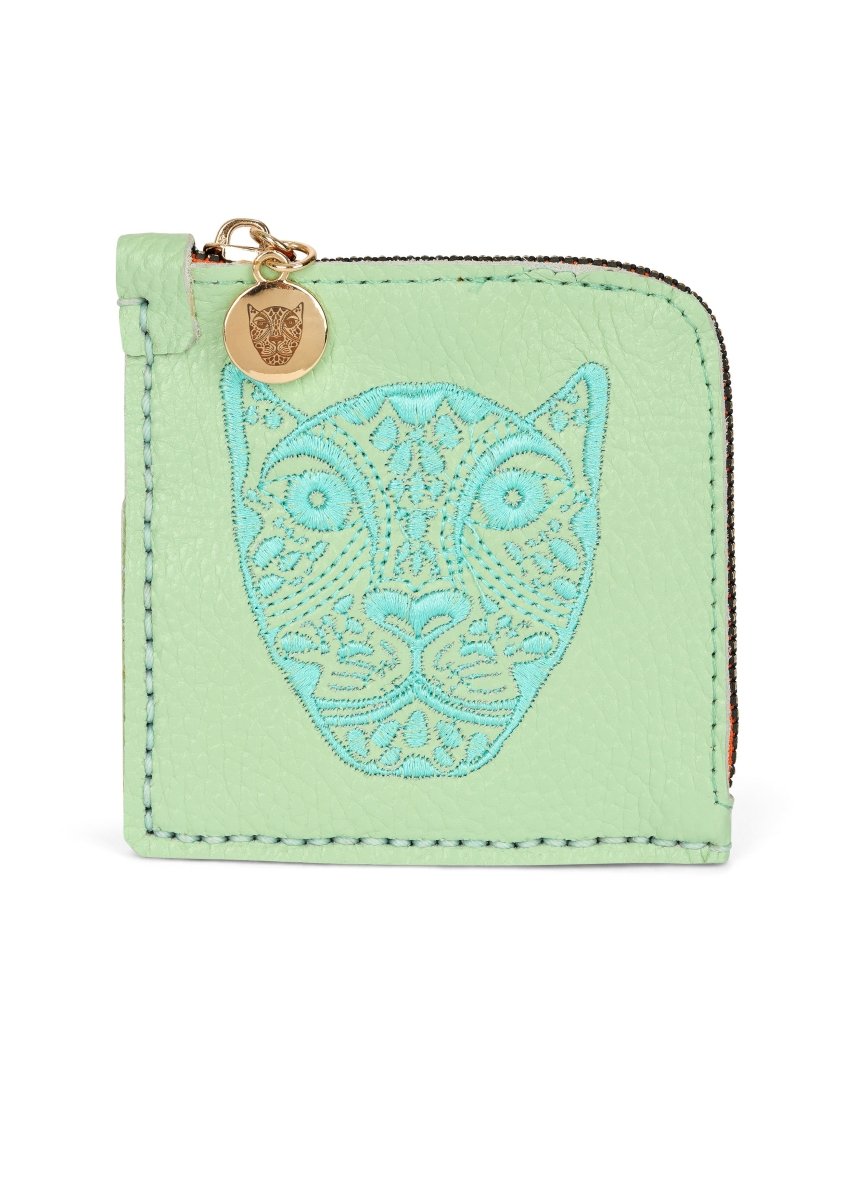 JAGUAR EMBROIDERED ZIP AROUND WALLET // MINT - TLW Shoes