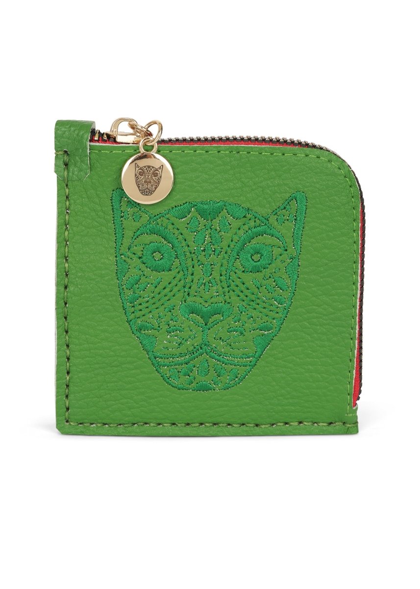 JAGUAR EMBROIDERED ZIP AROUND WALLET // GREEN - TLW Shoes