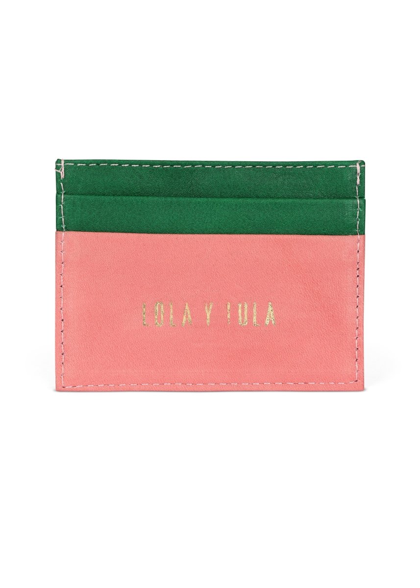 JAGUAR LEATHER CARD HOLDER WALLET // PINK + GREEN - TLW Shoes