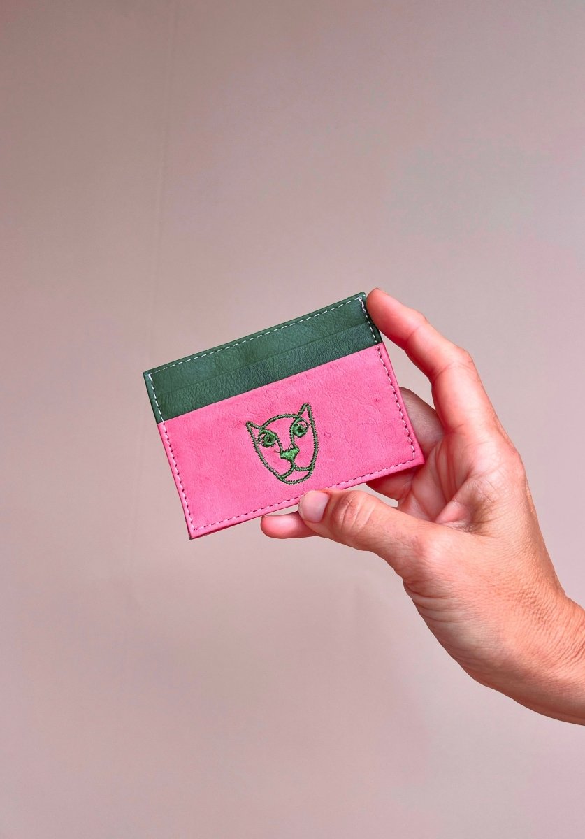 JAGUAR LEATHER CARD HOLDER WALLET // PINK + GREEN - TLW Shoes