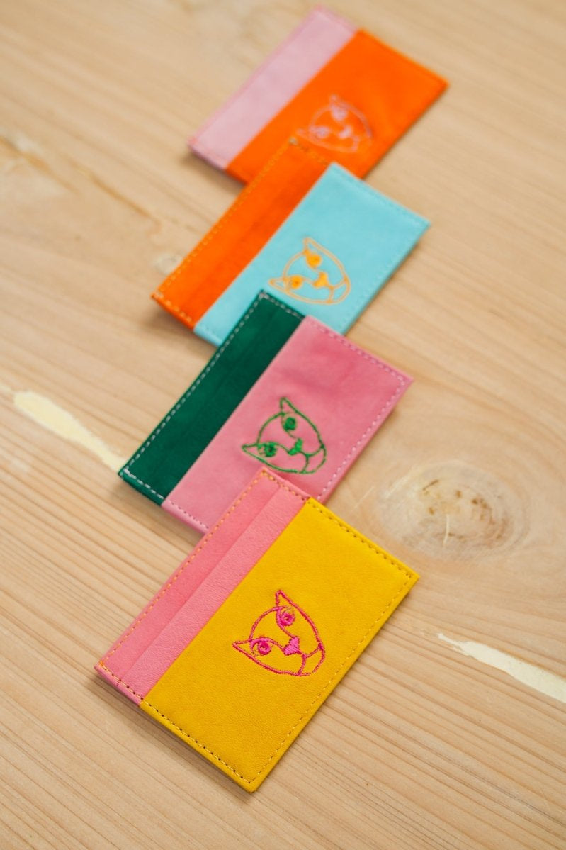 JAGUAR LEATHER CARD HOLDER WALLET // PINK + GREEN - TLW Shoes